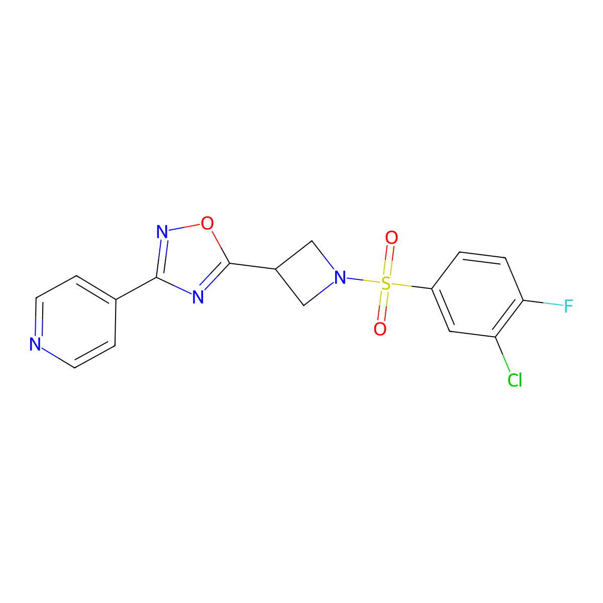 5-(1-((3-Chloro-4-fluorophenyl)sulfonyl)azetidin-3-yl)-3-(pyridin-4-yl)-1,2,4-oxadiazole molecular structure, CAS 1251682-03-7
