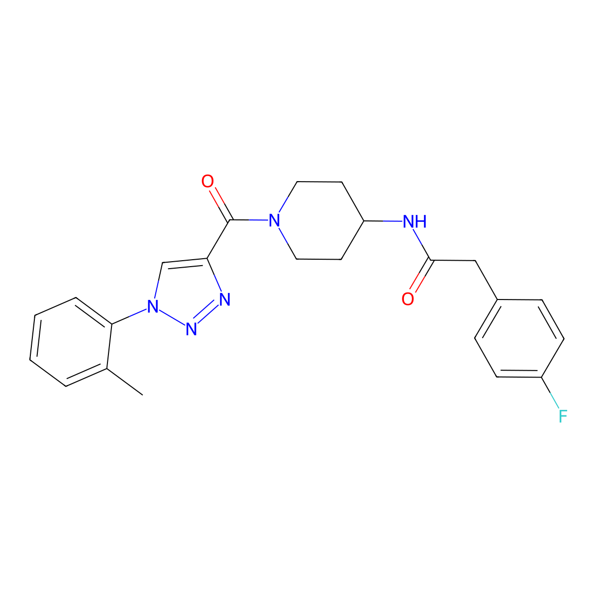 2-(4-fluorophenyl)-N-{1-[1-(2-methylphenyl)-1H-1,2,3-triazole-4-carbonyl]piperidin-4-yl}acetamide molecular structure, CAS 1251682-04-8