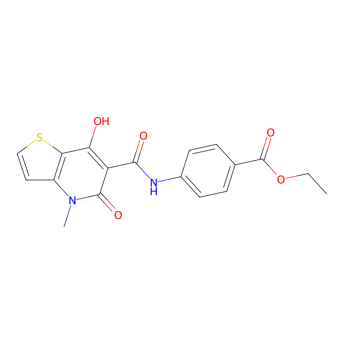 Ethyl 4-(7-hydroxy-4-methyl-5-oxo-4,5-dihydrothieno[3,2-b]pyridine-6-carboxamido)benzoate molecular structure, CAS 1251682-07-1