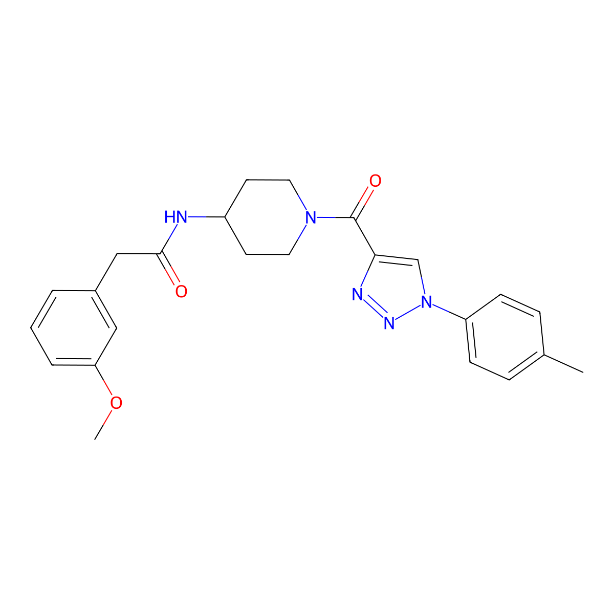 2-(3-methoxyphenyl)-N-(1-(1-(p-tolyl)-1H-1,2,3-triazole-4-carbonyl)piperidin-4-yl)acetamide molecular structure, CAS 1251682-10-6