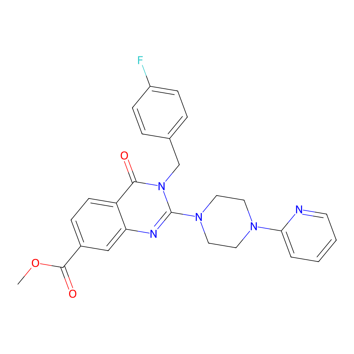 Methyl 3-(4-fluorobenzyl)-4-oxo-2-(4-(pyridin-2-yl)piperazin-1-yl)-3,4-dihydroquinazoline-7-carboxylate molecular structure, CAS 1251682-27-5