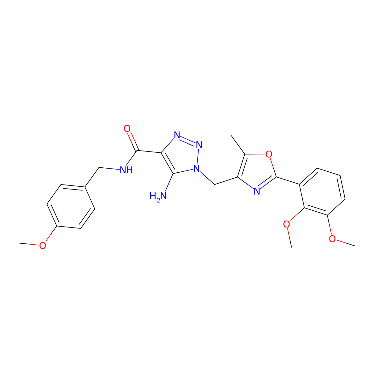 5-amino-1-{[2-(2,3-dimethoxyphenyl)-5-methyl-1,3-oxazol-4-yl]methyl}-N-[(4-methoxyphenyl)methyl]-1H-1,2,3-triazole-4-carboxamide molecular structure, CAS 1251682-31-1