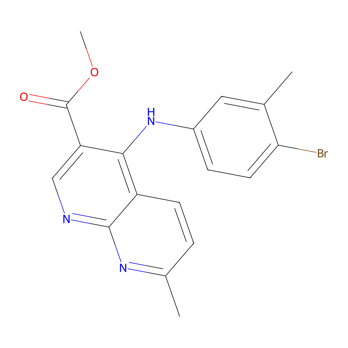 Methyl 4-[(4-bromo-3-methylphenyl)amino]-7-methyl-1,8-naphthyridine-3-carboxylate molecular structure, CAS 1251682-35-5