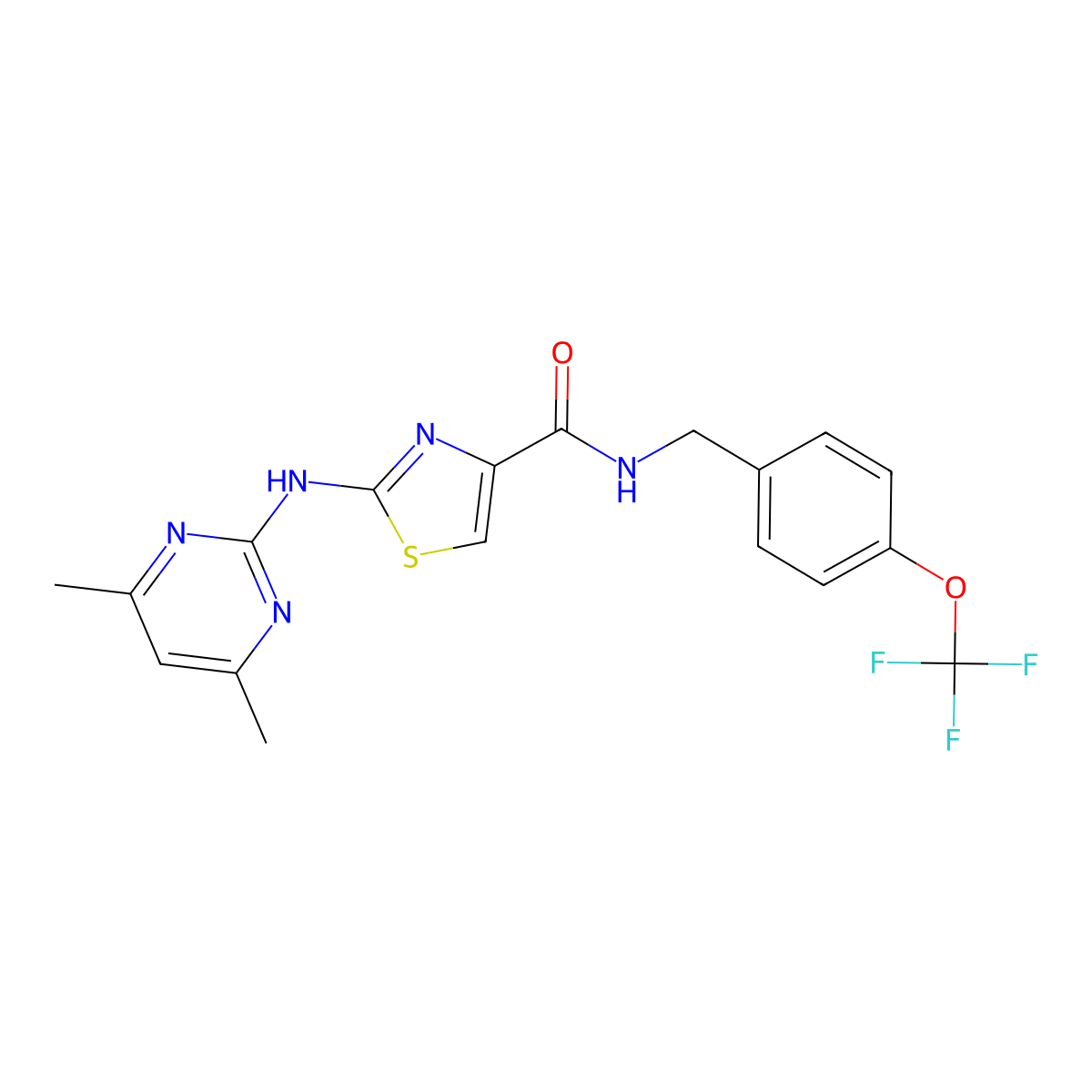 2-[(4,6-dimethylpyrimidin-2-yl)amino]-N-{[4-(trifluoromethoxy)phenyl]methyl}-1,3-thiazole-4-carboxamide molecular structure, CAS 1251682-37-7