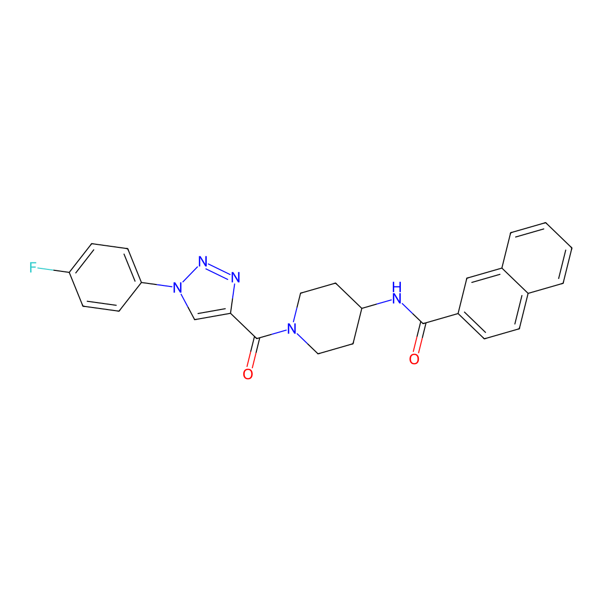 N-(1-(1-(4-fluorophenyl)-1H-1,2,3-triazole-4-carbonyl)piperidin-4-yl)-2-naphthamide molecular structure, CAS 1251682-40-2