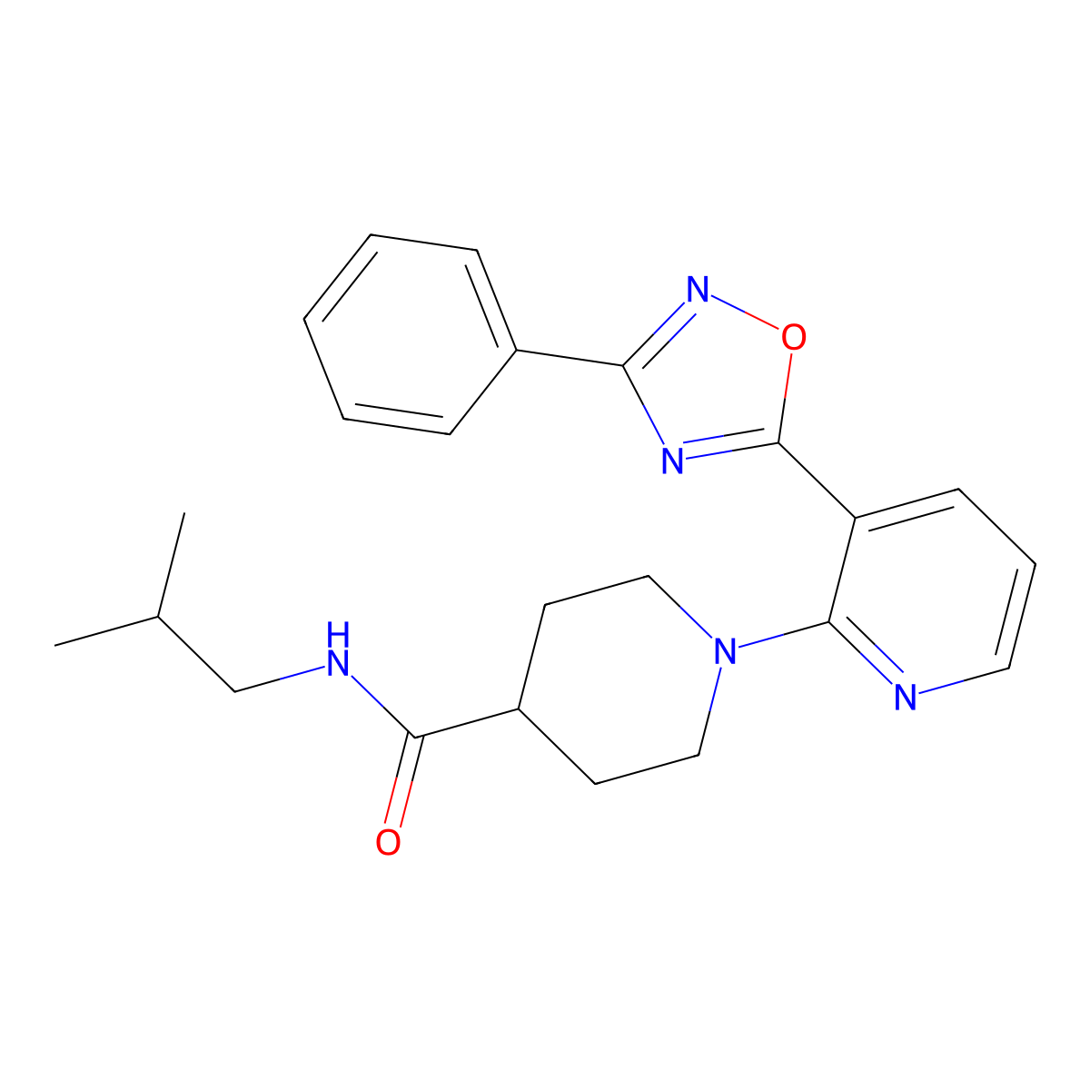 N-(2-methylpropyl)-1-[3-(3-phenyl-1,2,4-oxadiazol-5-yl)pyridin-2-yl]piperidine-4-carboxamide molecular structure, CAS 1251682-42-4