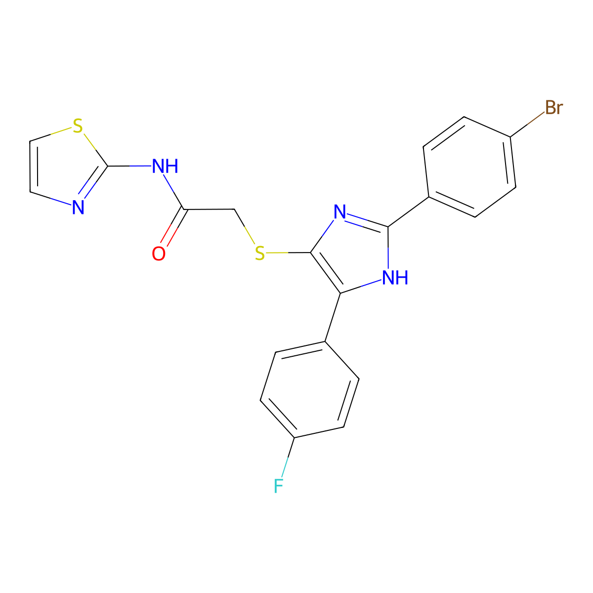 2-((2-(4-bromophenyl)-5-(4-fluorophenyl)-1H-imidazol-4-yl)thio)-N-(thiazol-2-yl)acetamide molecular structure, CAS 1251682-44-6