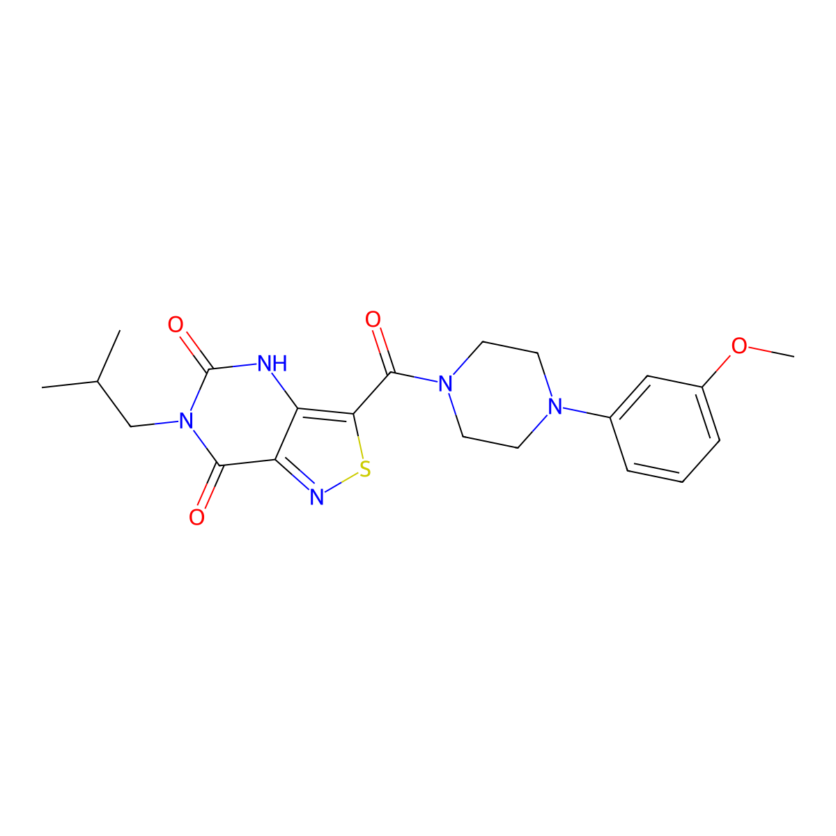3-[4-(3-methoxyphenyl)piperazine-1-carbonyl]-6-(2-methylpropyl)-4H,5H,6H,7H-[1,2]thiazolo[4,3-d]pyrimidine-5,7-dione molecular structure, CAS 1251682-45-7