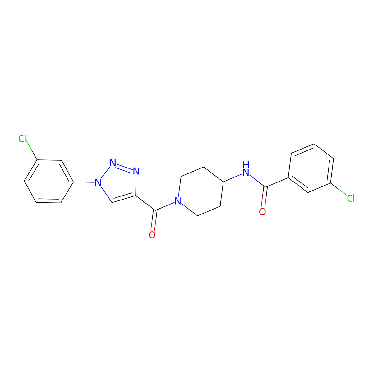 3-chloro-N-(1-(1-(3-chlorophenyl)-1H-1,2,3-triazole-4-carbonyl)piperidin-4-yl)benzamide molecular structure, CAS 1251682-47-9