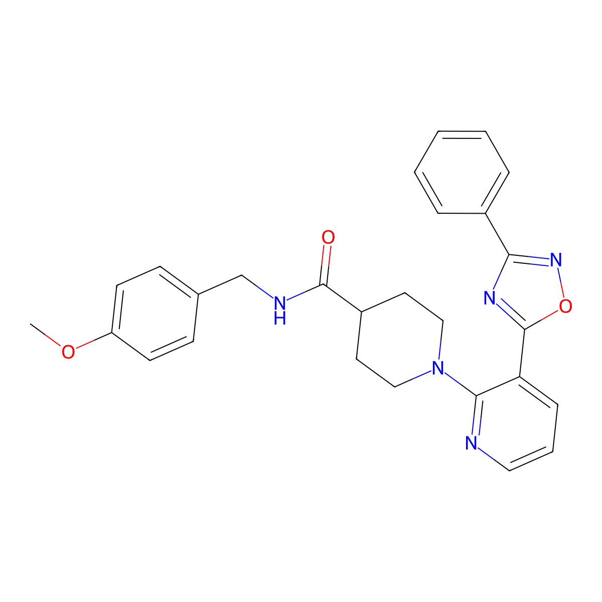 N-[(4-methoxyphenyl)methyl]-1-[3-(3-phenyl-1,2,4-oxadiazol-5-yl)pyridin-2-yl]piperidine-4-carboxamide molecular structure, CAS 1251682-51-5