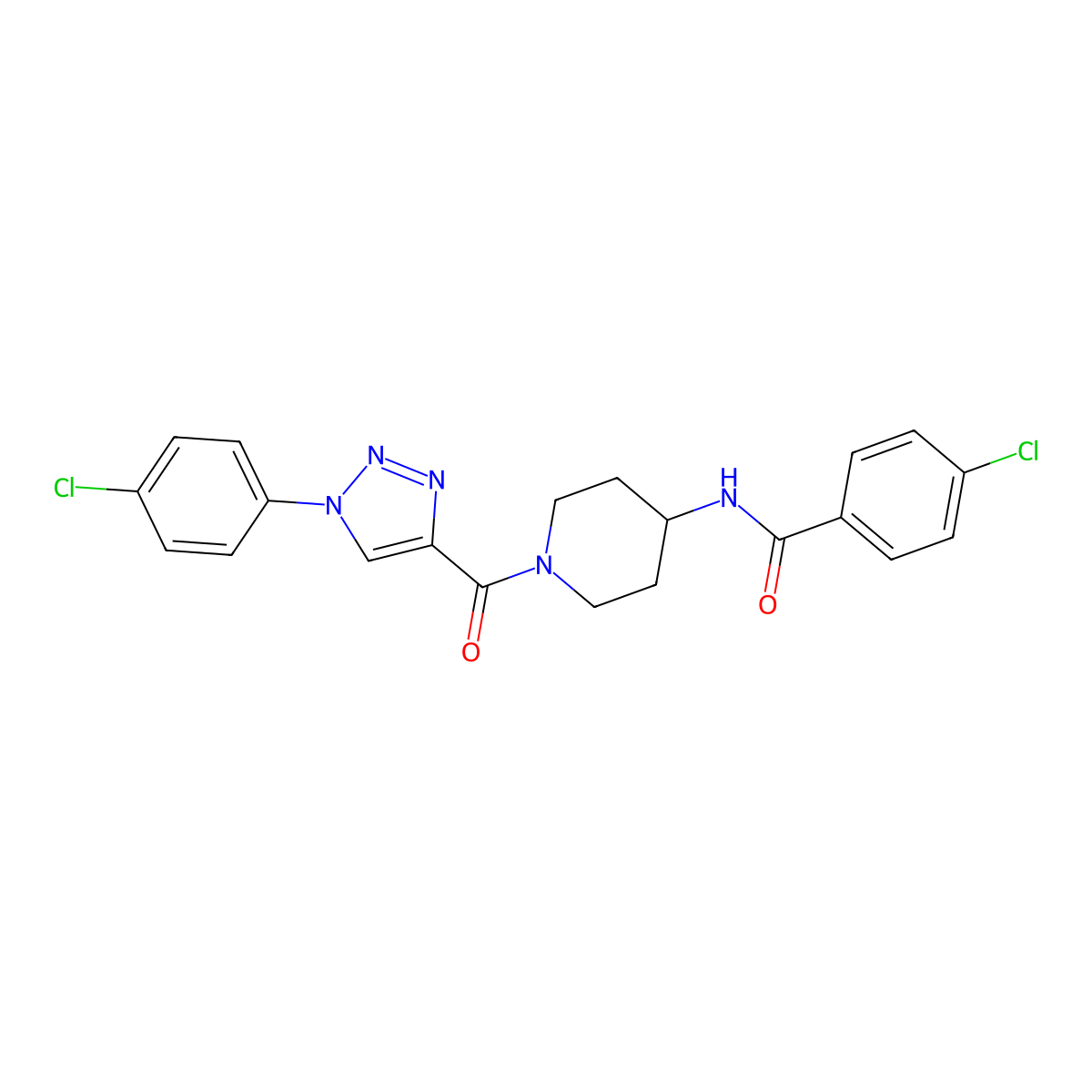 4-chloro-N-(1-(1-(4-chlorophenyl)-1H-1,2,3-triazole-4-carbonyl)piperidin-4-yl)benzamide molecular structure, CAS 1251682-53-7