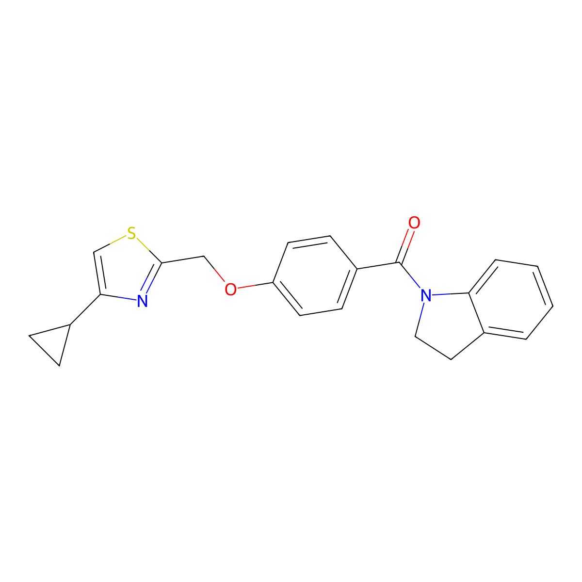 (4-((4-Cyclopropylthiazol-2-yl)methoxy)phenyl)(indolin-1-yl)methanone molecular structure, CAS 1251682-54-8