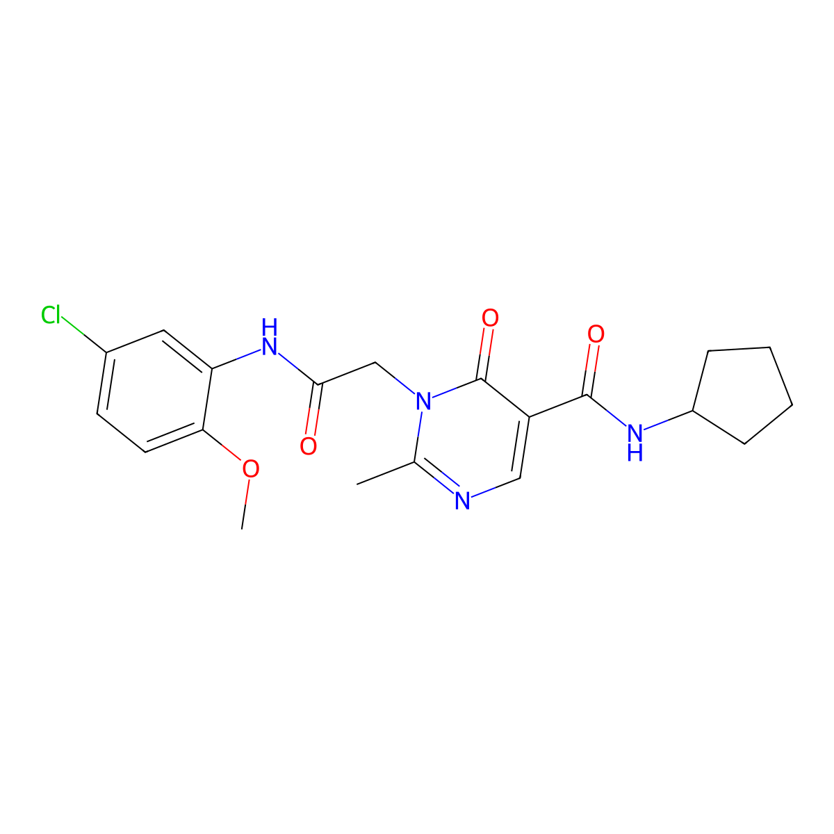 1-{[(5-chloro-2-methoxyphenyl)carbamoyl]methyl}-N-cyclopentyl-2-methyl-6-oxo-1,6-dihydropyrimidine-5-carboxamide molecular structure, CAS 1251682-55-9