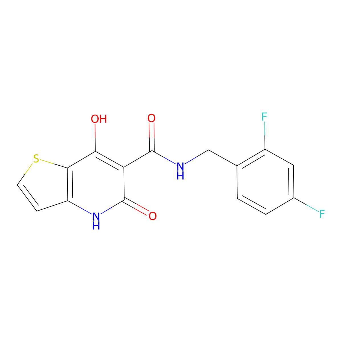 N-(2,4-difluorobenzyl)-7-hydroxy-5-oxo-4,5-dihydrothieno[3,2-b]pyridine-6-carboxamide molecular structure, CAS 1251682-58-2