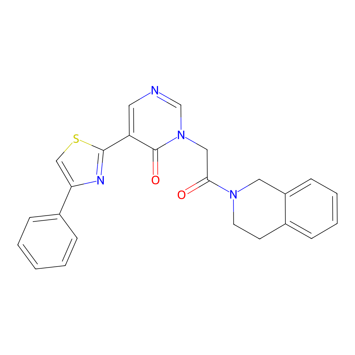 3-(2-(3,4-dihydroisoquinolin-2(1H)-yl)-2-oxoethyl)-5-(4-phenylthiazol-2-yl)pyrimidin-4(3H)-one molecular structure, CAS 1251682-61-7