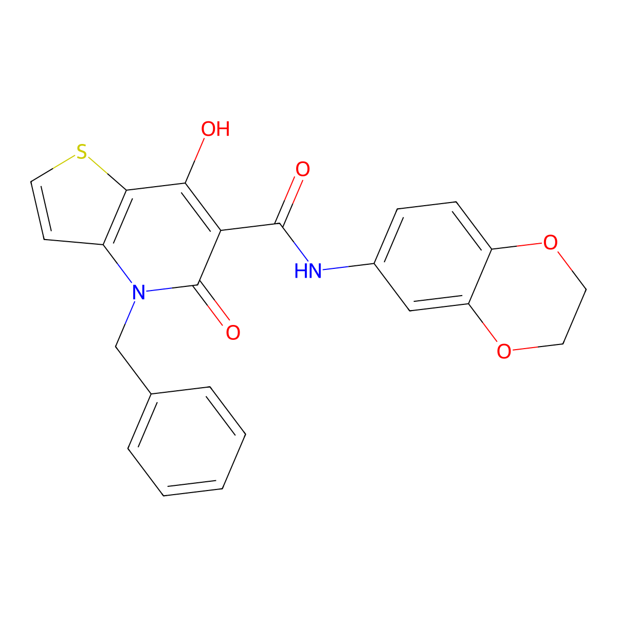 4-benzyl-N-(2,3-dihydro-1,4-benzodioxin-6-yl)-7-hydroxy-5-oxo-4H,5H-thieno[3,2-b]pyridine-6-carboxamide molecular structure, CAS 1251682-64-0