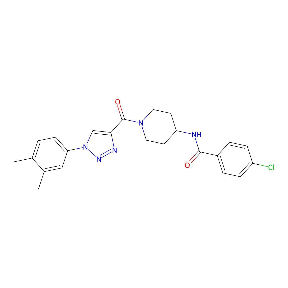 4-chloro-N-(1-(1-(3,4-dimethylphenyl)-1H-1,2,3-triazole-4-carbonyl)piperidin-4-yl)benzamide molecular structure, CAS 1251682-68-4