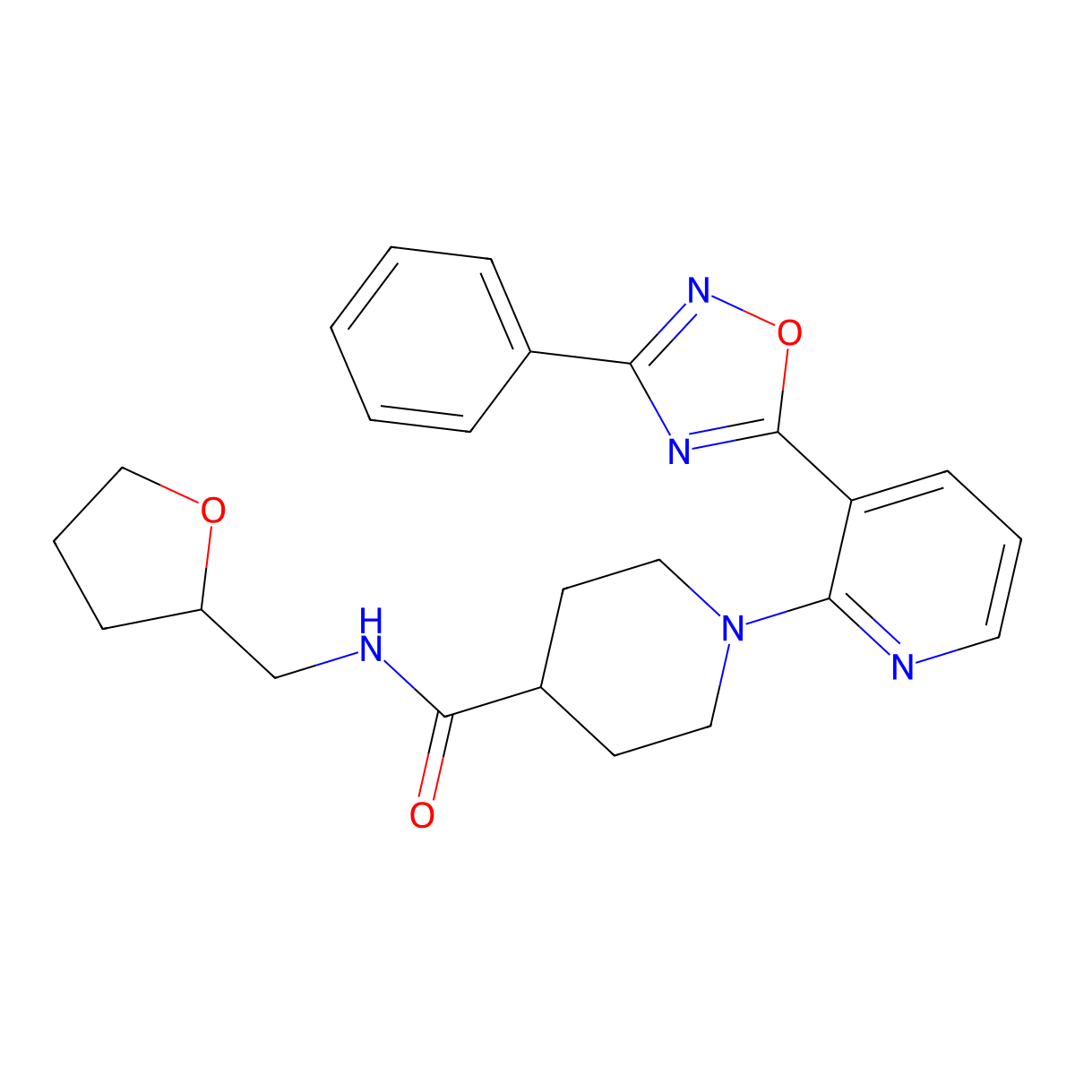 N-[(oxolan-2-yl)methyl]-1-[3-(3-phenyl-1,2,4-oxadiazol-5-yl)pyridin-2-yl]piperidine-4-carboxamide molecular structure, CAS 1251682-70-8