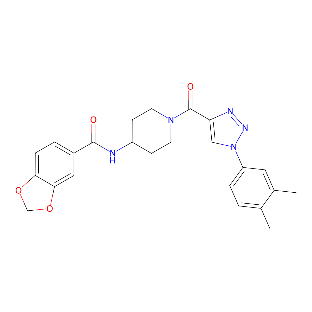 N-{1-[1-(3,4-dimethylphenyl)-1H-1,2,3-triazole-4-carbonyl]piperidin-4-yl}-2H-1,3-benzodioxole-5-carboxamide molecular structure, CAS 1251682-73-1