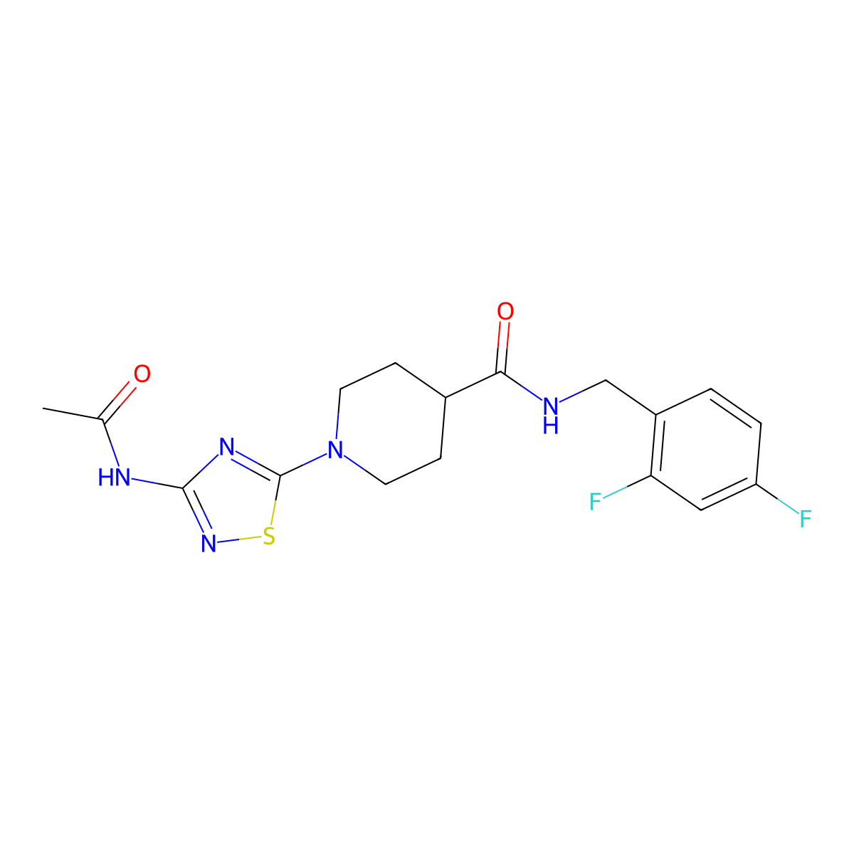 N-[(2,4-difluorophenyl)methyl]-1-(3-acetamido-1,2,4-thiadiazol-5-yl)piperidine-4-carboxamide molecular structure, CAS 1251682-76-4