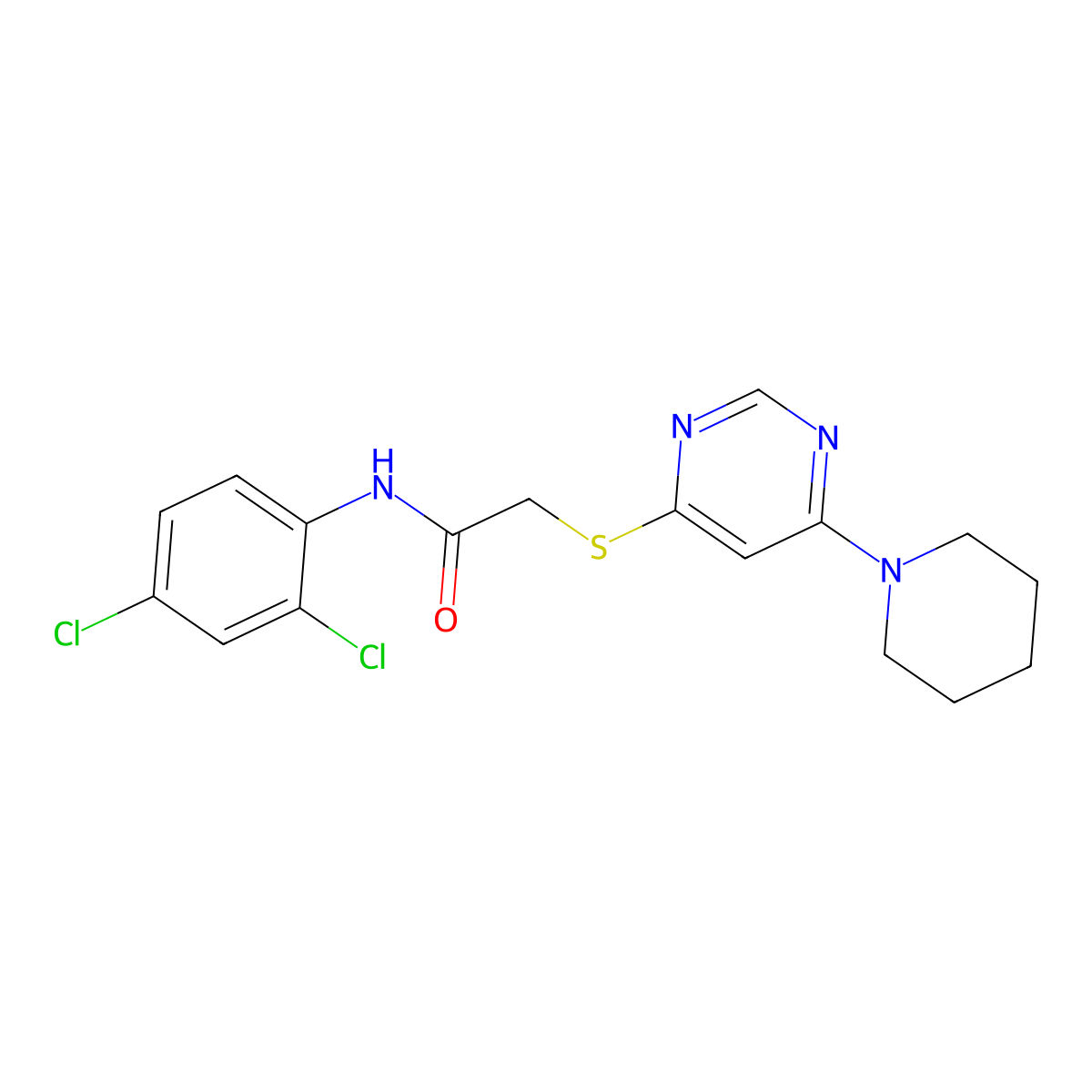 N-(2,4-dichlorophenyl)-2-{[6-(piperidin-1-yl)pyrimidin-4-yl]sulfanyl}acetamide molecular structure, CAS 1251682-89-9