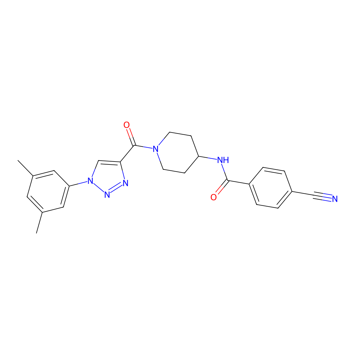 4-cyano-N-(1-(1-(3,5-dimethylphenyl)-1H-1,2,3-triazole-4-carbonyl)piperidin-4-yl)benzamide molecular structure, CAS 1251682-91-3