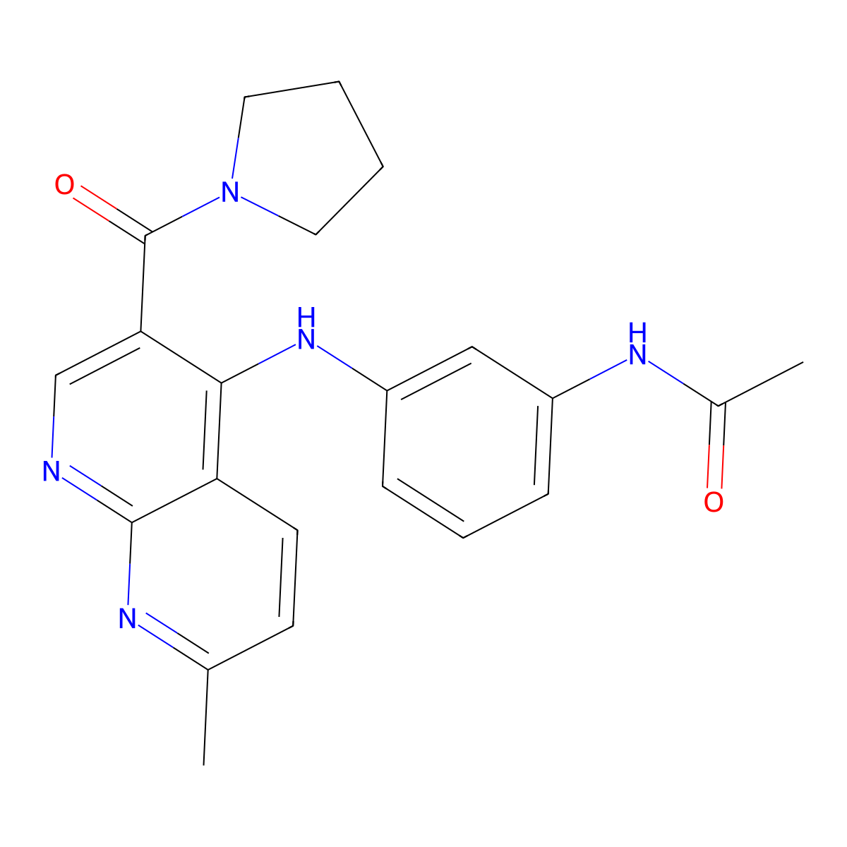 N-(3-((7-methyl-3-(pyrrolidine-1-carbonyl)-1,8-naphthyridin-4-yl)amino)phenyl)acetamide molecular structure, CAS 1251682-92-4