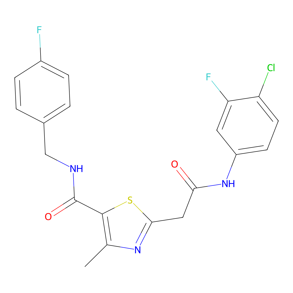 2-{[(4-chloro-3-fluorophenyl)carbamoyl]methyl}-N-[(4-fluorophenyl)methyl]-4-methyl-1,3-thiazole-5-carboxamide molecular structure, CAS 1251682-95-7