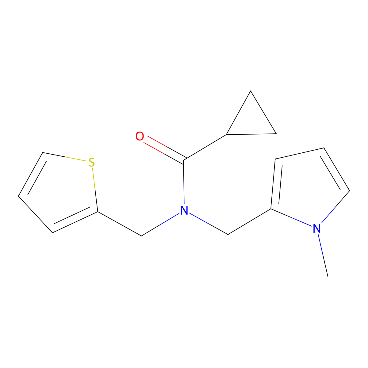 N-((1-methyl-1H-pyrrol-2-yl)methyl)-N-(thiophen-2-ylmethyl)cyclopropanecarboxamide molecular structure, CAS 1251682-98-0