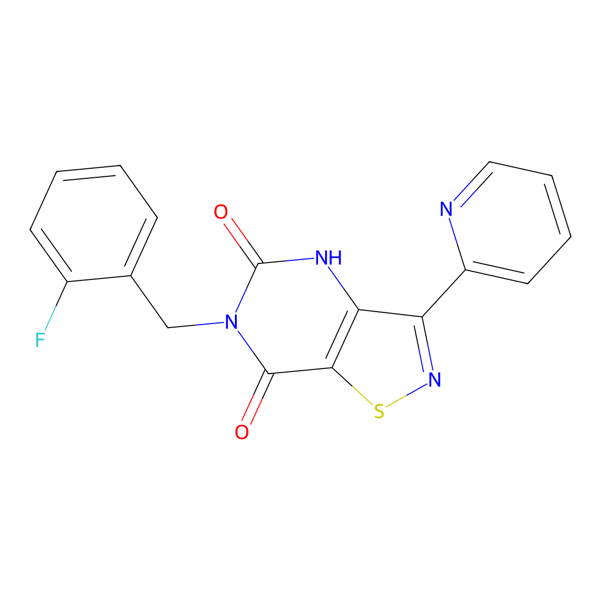 6-[(2-fluorophenyl)methyl]-3-(pyridin-2-yl)-4H,5H,6H,7H-[1,2]thiazolo[4,5-d]pyrimidine-5,7-dione molecular structure, CAS 1251682-99-1