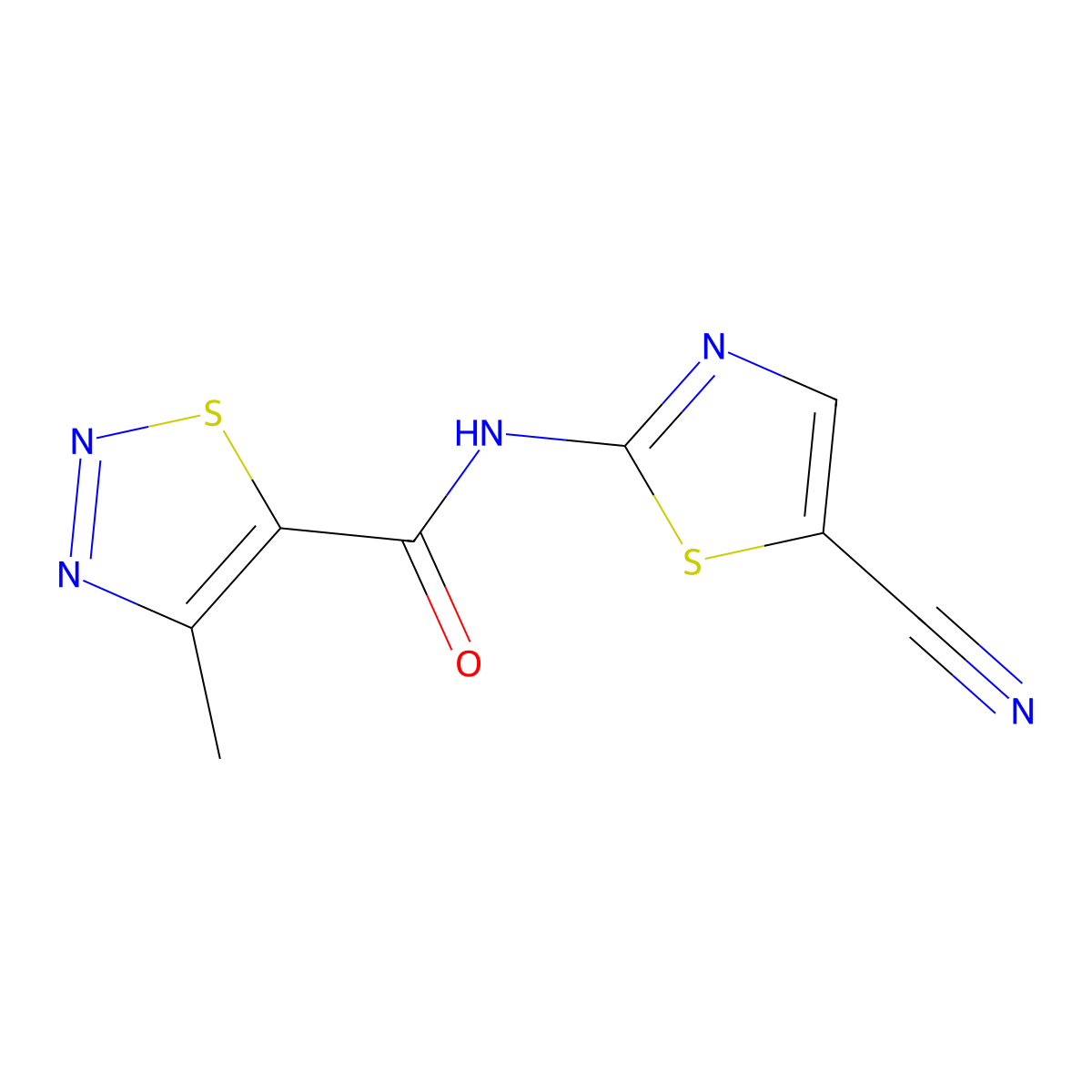N-(5-cyanothiazol-2-yl)-4-methyl-1,2,3-thiadiazole-5-carboxamide molecular structure, CAS 1251683-00-7