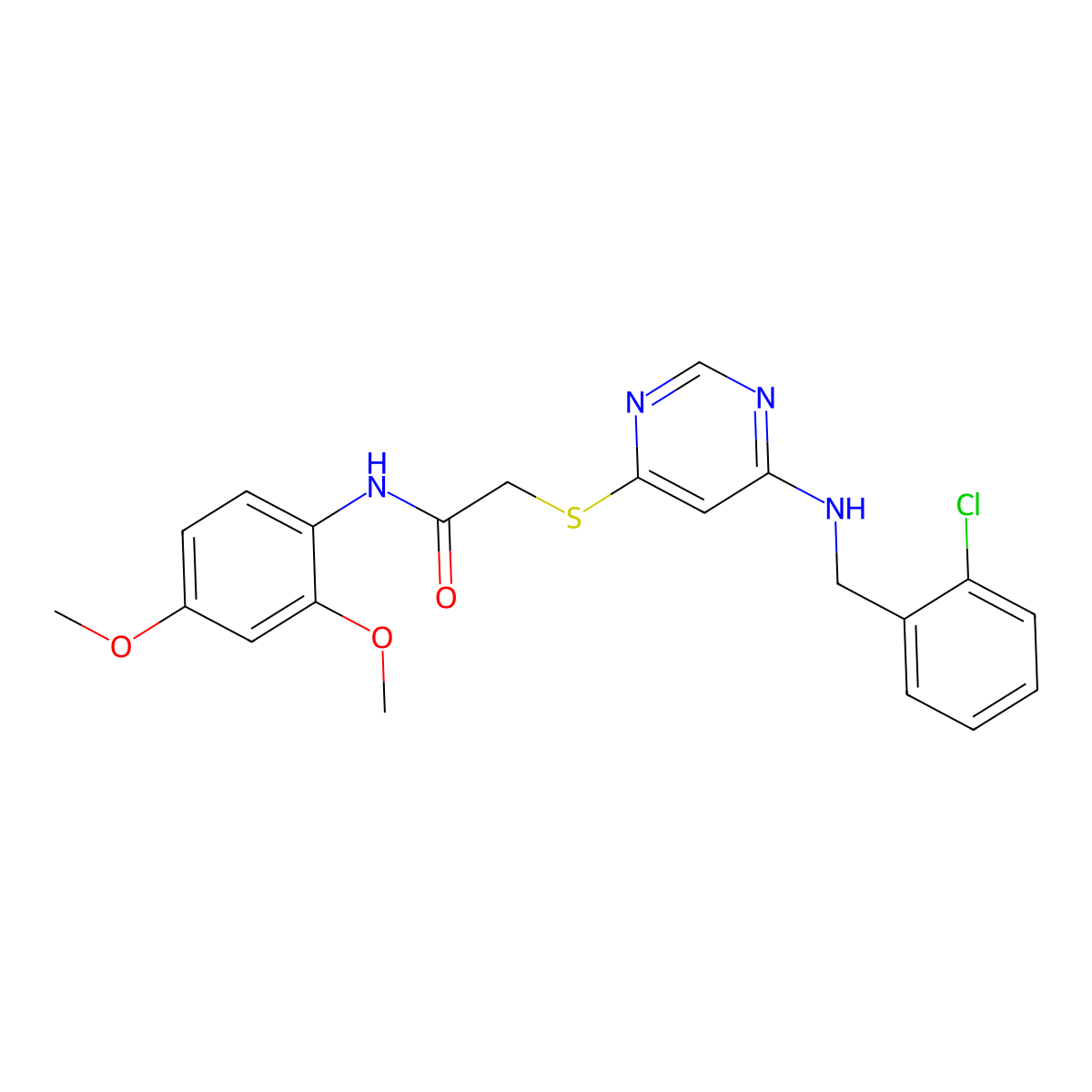 2-((6-((2-chlorobenzyl)amino)pyrimidin-4-yl)thio)-N-(2,4-dimethoxyphenyl)acetamide molecular structure, CAS 1251683-08-5