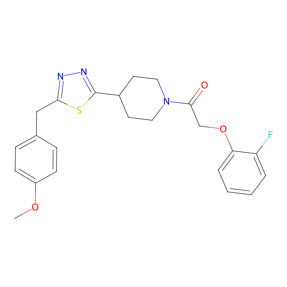 2-(2-Fluorophenoxy)-1-(4-(5-(4-methoxybenzyl)-1,3,4-thiadiazol-2-yl)piperidin-1-yl)ethanone molecular structure, CAS 1251683-10-9