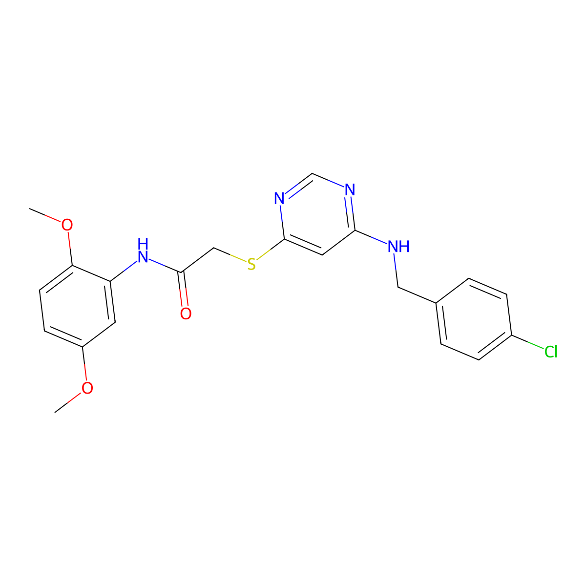 2-[(6-{[(4-chlorophenyl)methyl]amino}pyrimidin-4-yl)sulfanyl]-N-(2,5-dimethoxyphenyl)acetamide molecular structure, CAS 1251683-14-3