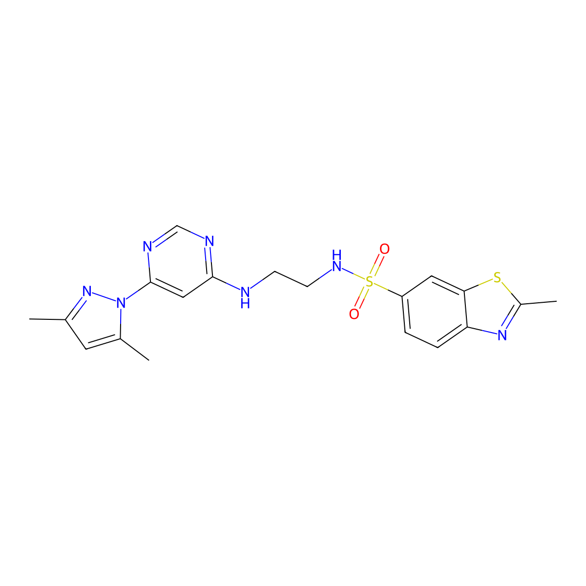 N-(2-((6-(3,5-dimethyl-1H-pyrazol-1-yl)pyrimidin-4-yl)amino)ethyl)-2-methylbenzo[d]thiazole-6-sulfonamide molecular structure, CAS 1251683-18-7