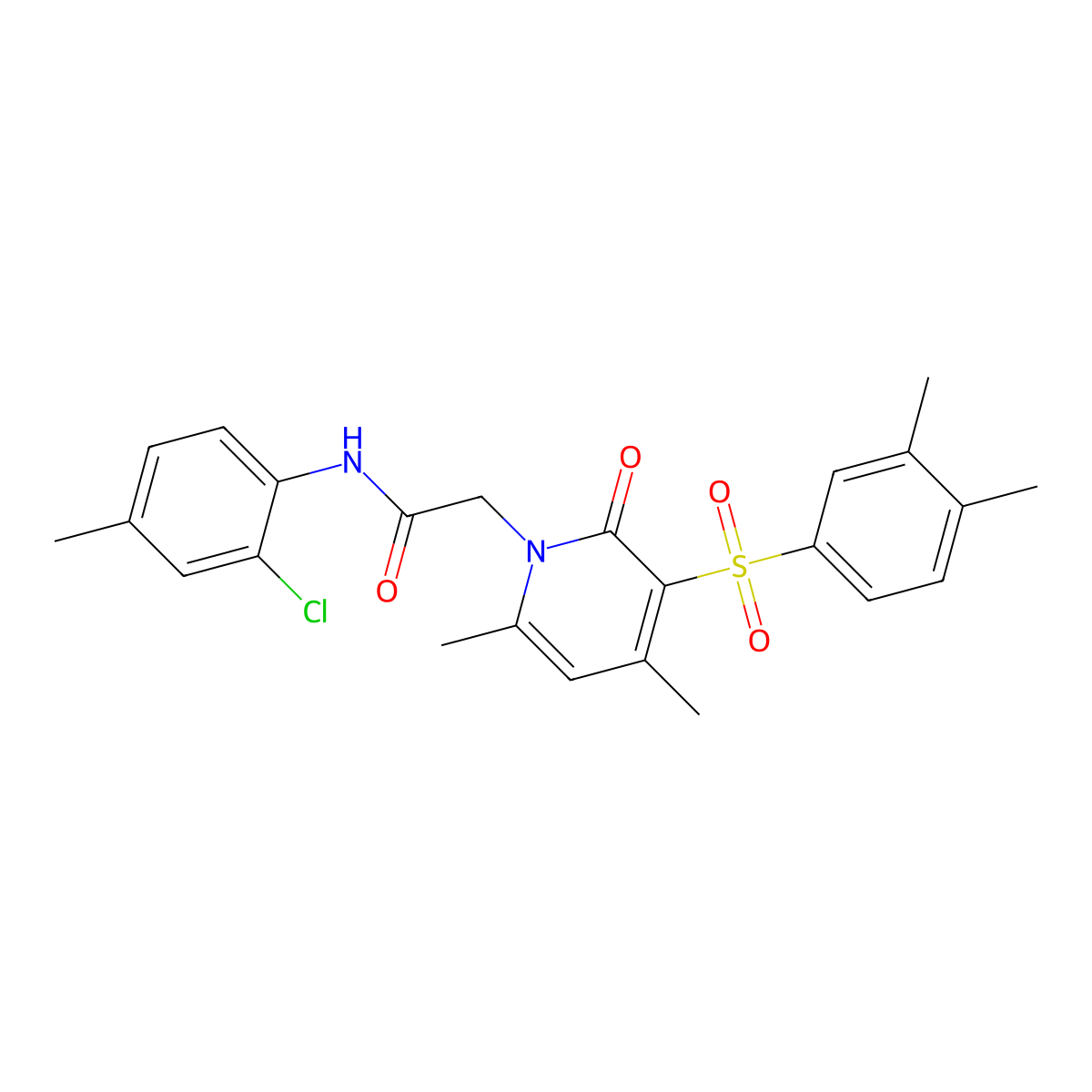 N-(2-chloro-4-methylphenyl)-2-(3-((3,4-dimethylphenyl)sulfonyl)-4,6-dimethyl-2-oxopyridin-1(2H)-yl)acetamide molecular structure, CAS 1251683-19-8