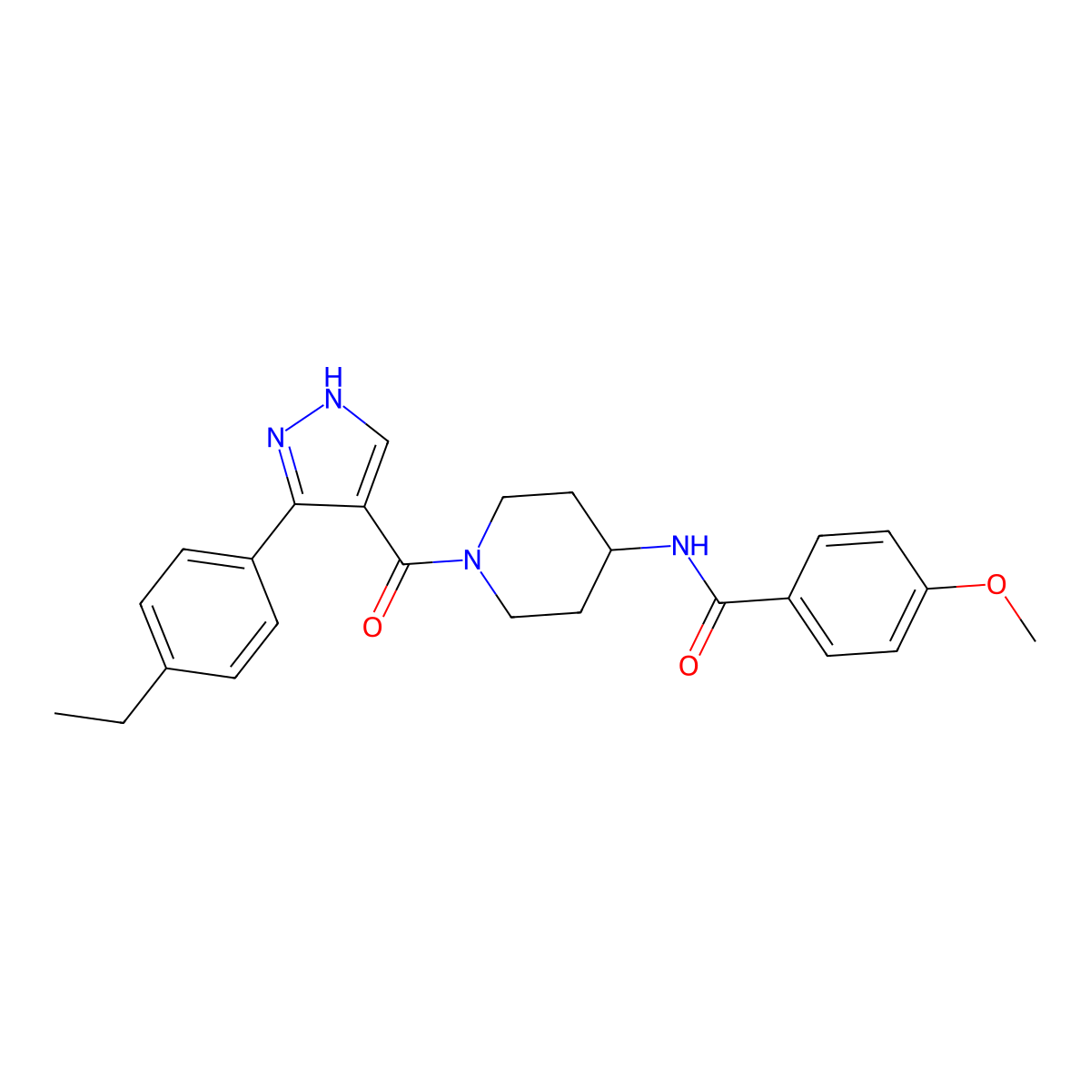 N-(1-(3-(4-ethylphenyl)-1H-pyrazole-4-carbonyl)piperidin-4-yl)-4-methoxybenzamide molecular structure, CAS 1251683-23-4