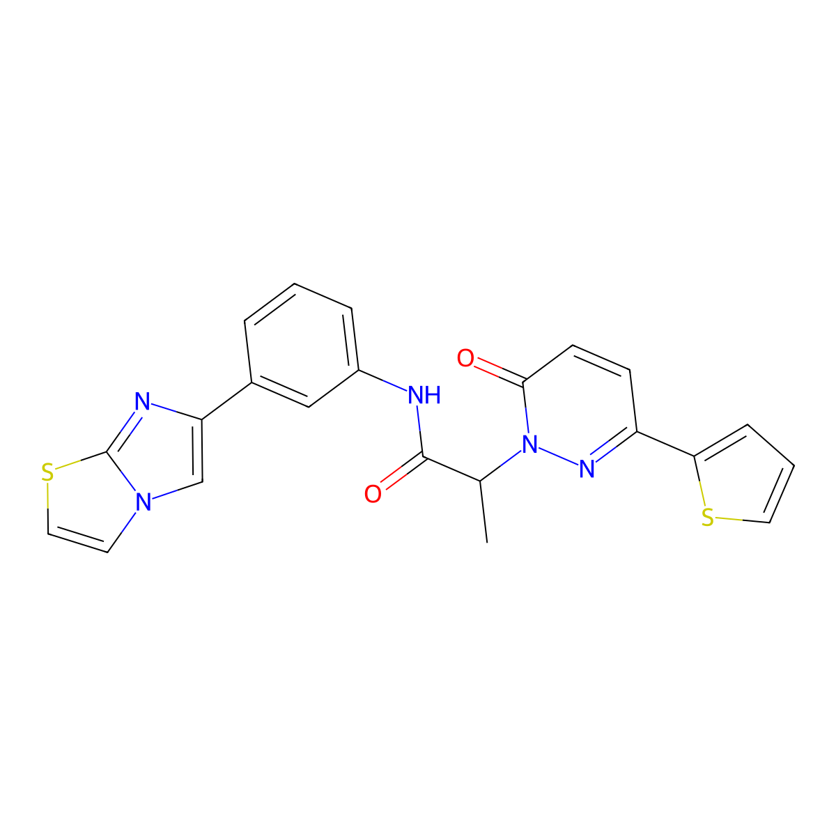 N-(3-(imidazo[2,1-b]thiazol-6-yl)phenyl)-2-(6-oxo-3-(thiophen-2-yl)pyridazin-1(6H)-yl)propanamide molecular structure, CAS 1251683-25-6