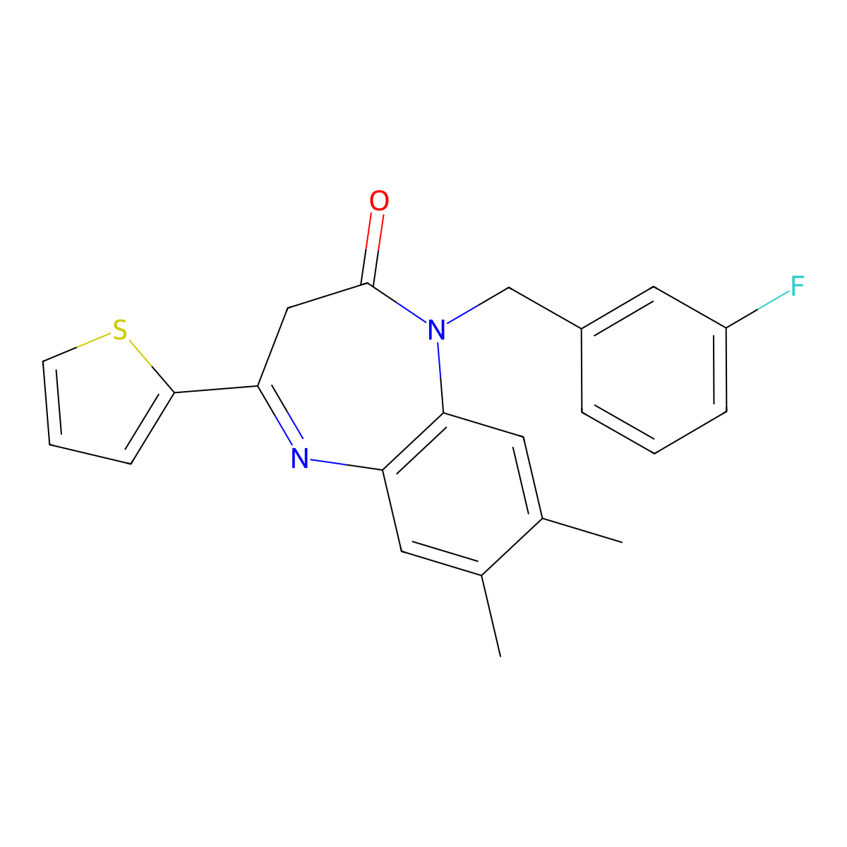 1-[(3-fluorophenyl)methyl]-7,8-dimethyl-4-(thiophen-2-yl)-2,3-dihydro-1H-1,5-benzodiazepin-2-one molecular structure, CAS 1251683-32-5