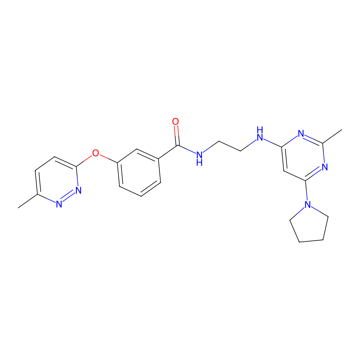 N-(2-{[2-methyl-6-(pyrrolidin-1-yl)pyrimidin-4-yl]amino}ethyl)-3-[(6-methylpyridazin-3-yl)oxy]benzamide molecular structure, CAS 1251683-37-0