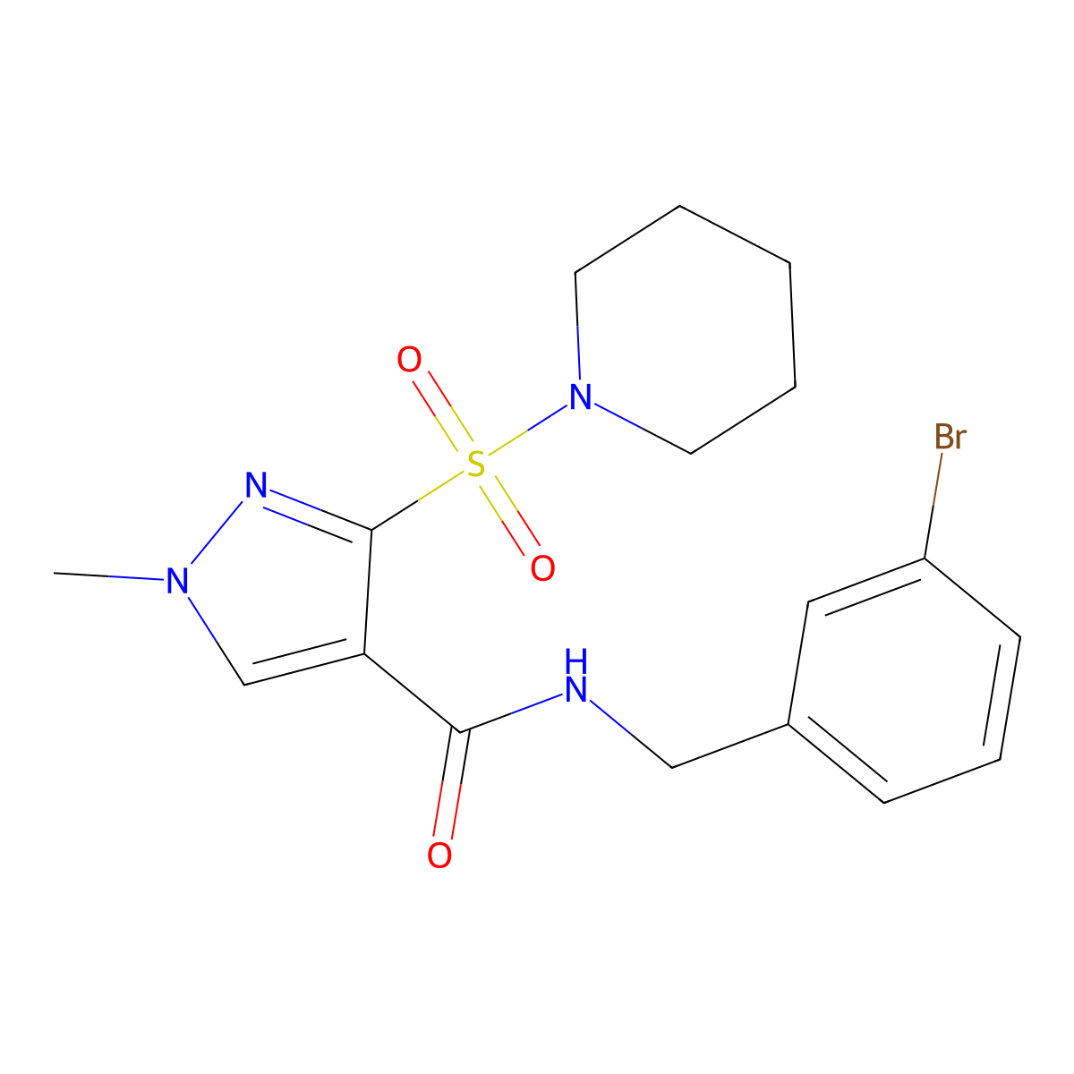 N-(3-bromobenzyl)-1-methyl-3-(piperidin-1-ylsulfonyl)-1H-pyrazole-4-carboxamide molecular structure, CAS 1251683-45-0
