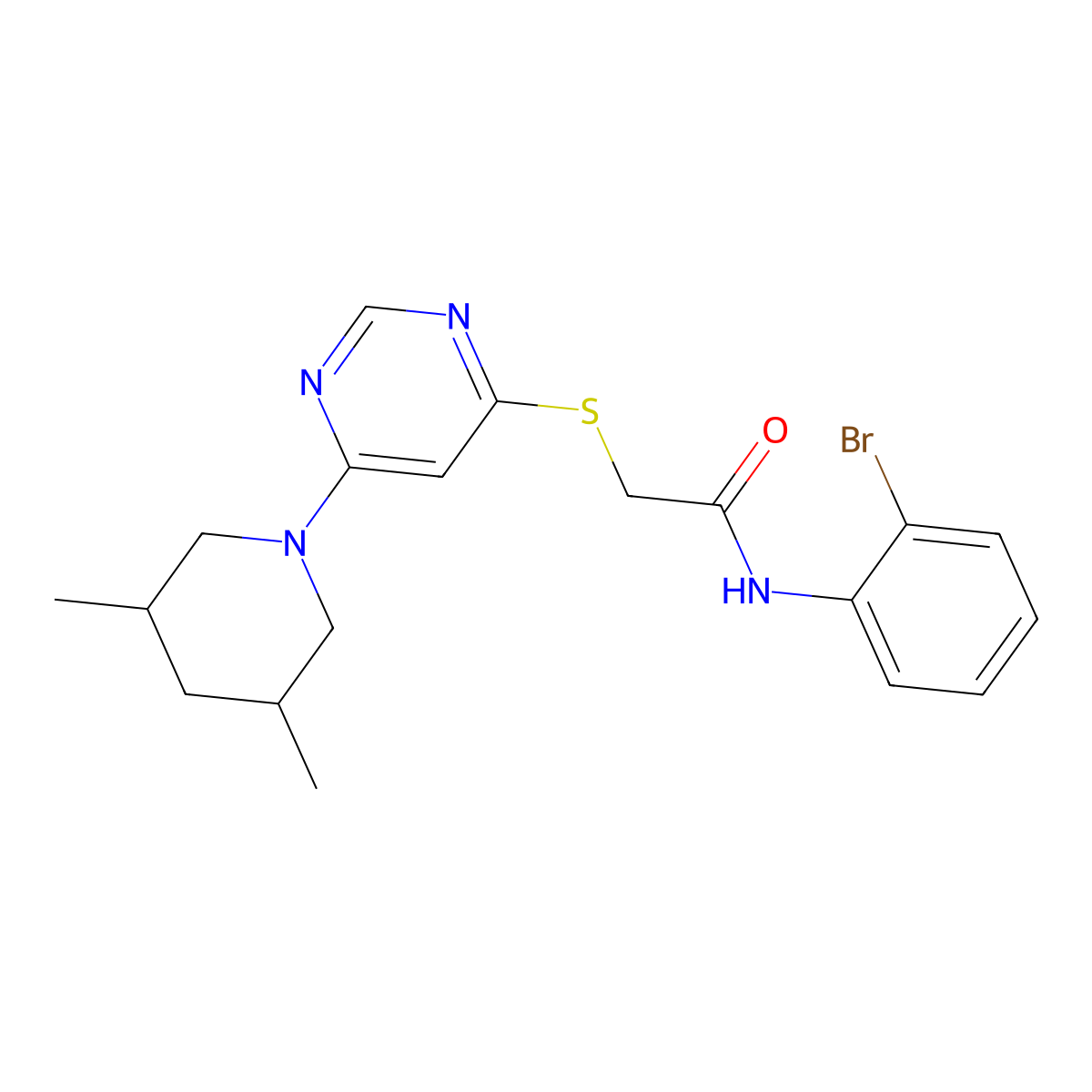 N-(2-Bromophenyl)-2-{[6-(3,5-dimethylpiperidin-1-YL)pyrimidin-4-YL]sulfanyl}acetamide molecular structure, CAS 1251683-47-2