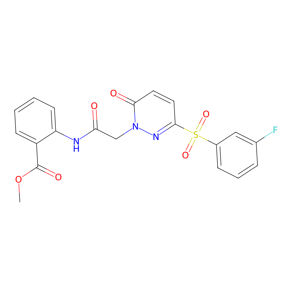 methyl 2-(2-(3-((3-fluorophenyl)sulfonyl)-6-oxopyridazin-1(6H)-yl)acetamido)benzoate molecular structure, CAS 1251683-54-1