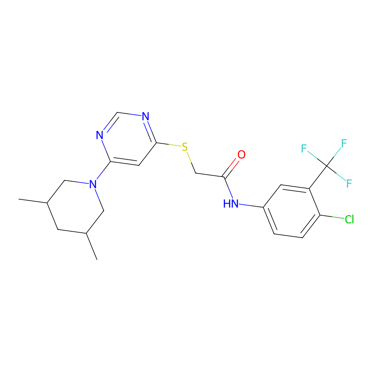 N-[4-Chloro-3-(trifluoromethyl)phenyl]-2-{[6-(3,5-dimethylpiperidin-1-YL)pyrimidin-4-YL]sulfanyl}acetamide molecular structure, CAS 1251683-55-2