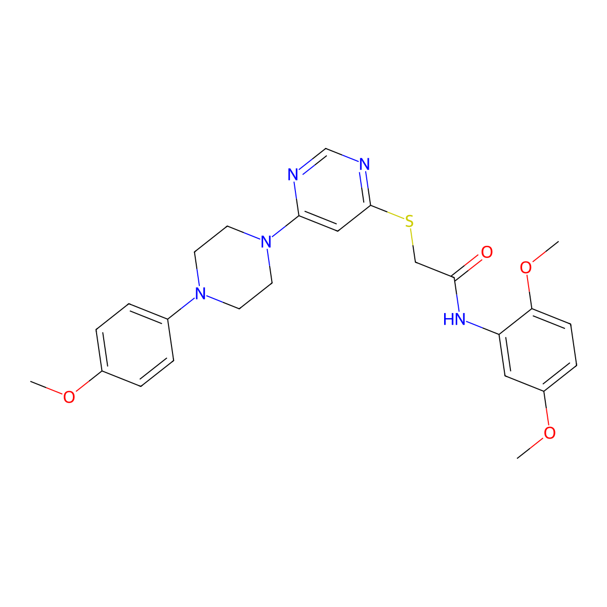 N-(2,5-dimethoxyphenyl)-2-((6-(4-(4-methoxyphenyl)piperazin-1-yl)pyrimidin-4-yl)thio)acetamide molecular structure, CAS 1251683-64-3