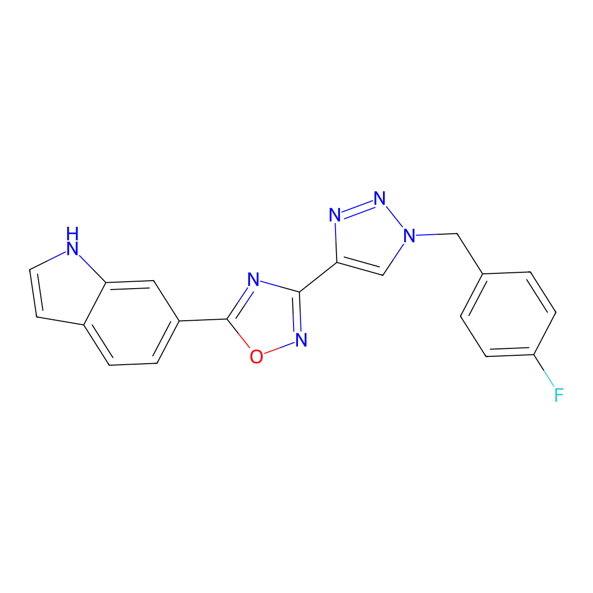 3-(1-(4-fluorobenzyl)-1H-1,2,3-triazol-4-yl)-5-(1H-indol-6-yl)-1,2,4-oxadiazole molecular structure, CAS 1251683-66-5