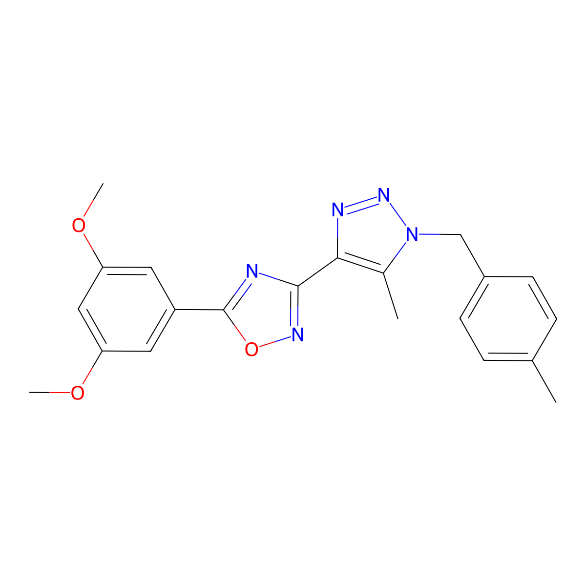 5-(3,5-dimethoxyphenyl)-3-(5-methyl-1-(4-methylbenzyl)-1H-1,2,3-triazol-4-yl)-1,2,4-oxadiazole molecular structure, CAS 1251683-74-5