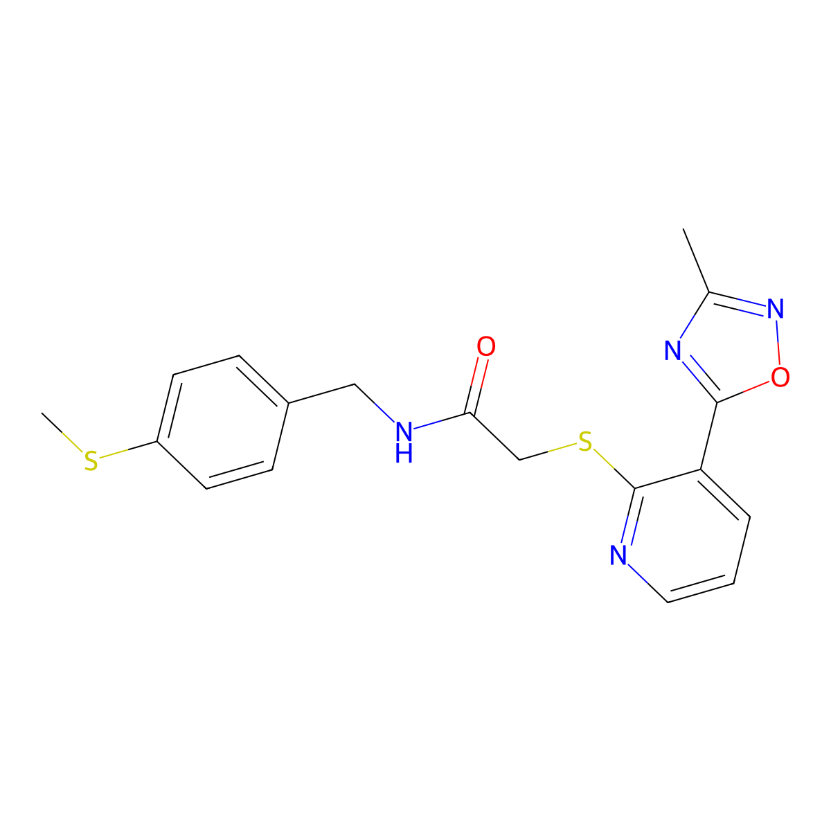 2-((3-(3-methyl-1,2,4-oxadiazol-5-yl)pyridin-2-yl)thio)-N-(4-(methylthio)benzyl)acetamide molecular structure, CAS 1251683-83-6