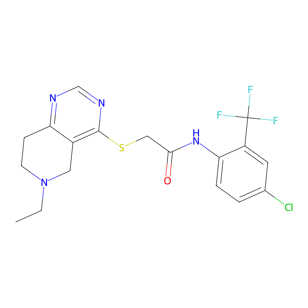 N-(4-chloro-2-(trifluoromethyl)phenyl)-2-((6-ethyl-5,6,7,8-tetrahydropyrido[4,3-d]pyrimidin-4-yl)thio)acetamide molecular structure, CAS 1251683-90-5