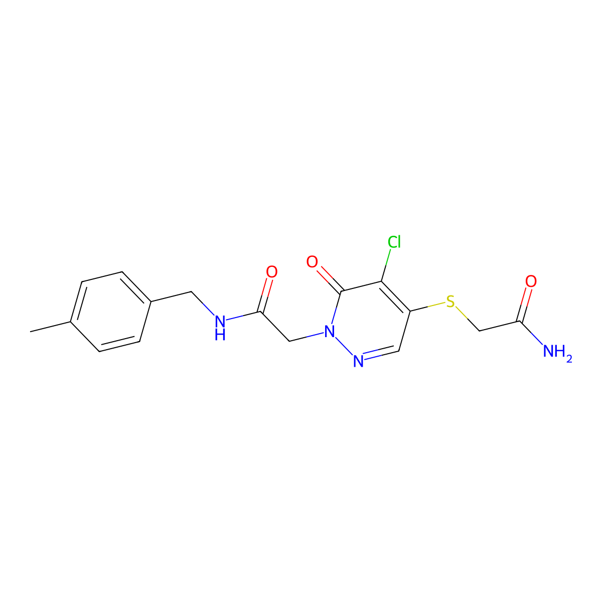 2-(4-((2-amino-2-oxoethyl)thio)-5-chloro-6-oxopyridazin-1(6H)-yl)-N-(4-methylbenzyl)acetamide molecular structure, CAS 1251684-01-1